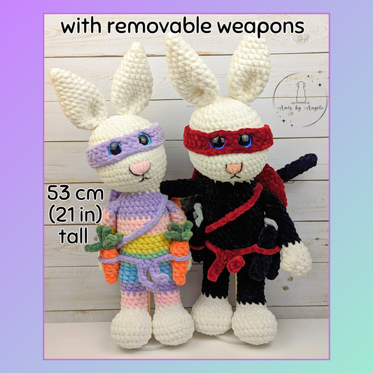 Rainbow and Shadow Strike - Crocheted ninja bunnies - Stuffed animal - Crocheted plushie