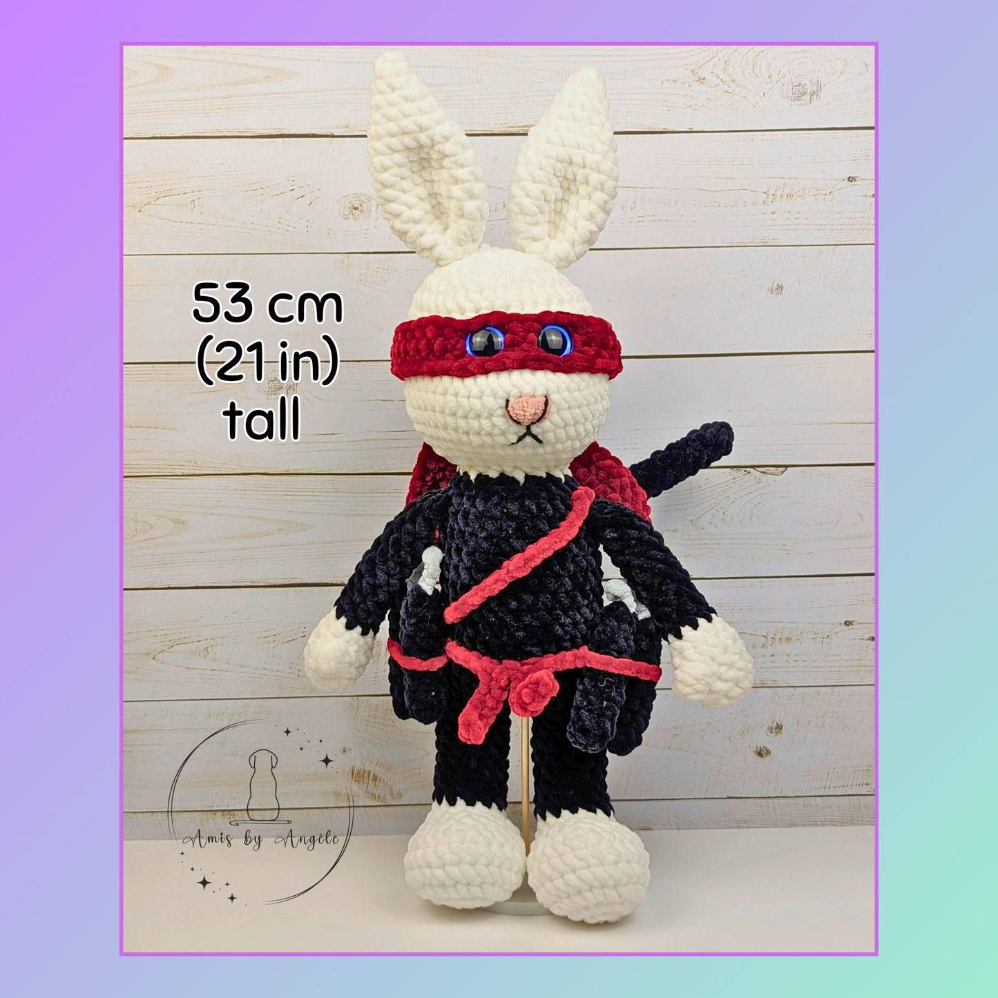 Rainbow and Shadow Strike - Crocheted ninja bunnies - Stuffed animal - Crocheted plushie
