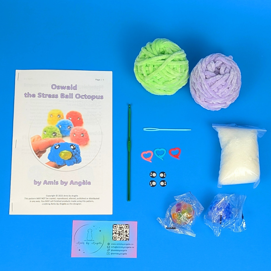 Stress Ball Octopus Crochet Kit - DIY Amigurumi Plush - Beginner‑Friendly Craft Set - Everything included