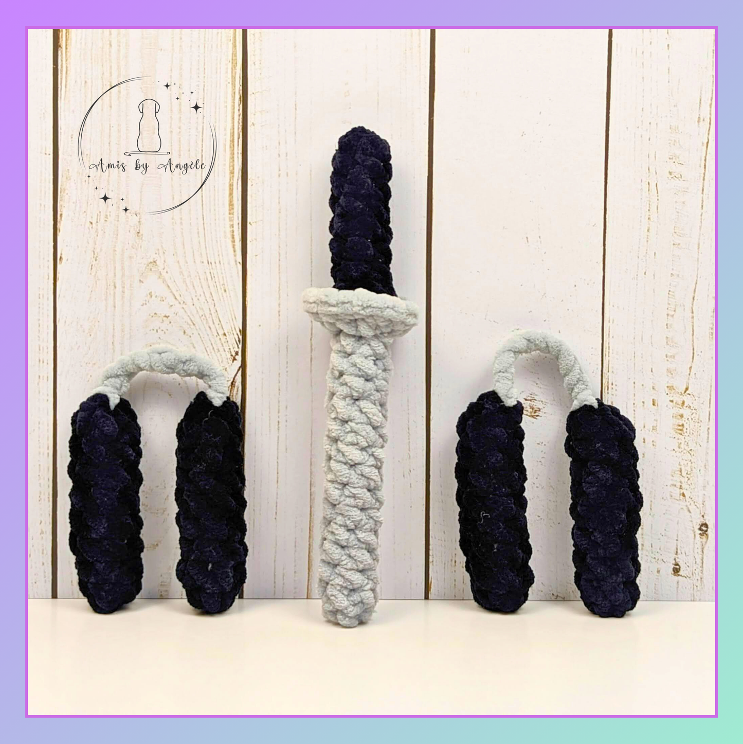 Rainbow and Shadow Strike - Crocheted ninja bunnies - Stuffed animal - Crocheted plushie