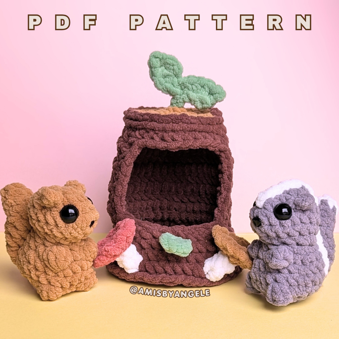 Pattern - Squirrel and Skunk in a Stump (No-Sew)