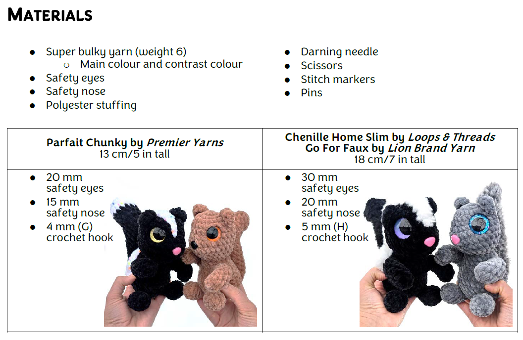 Pattern - Skunk and Squirrel (Low Sew)