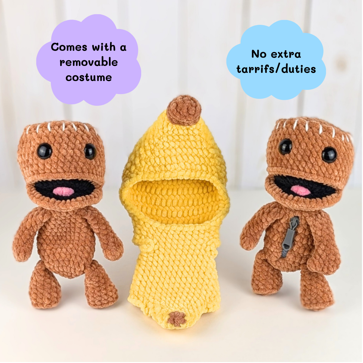 Banana Pocket Boy Crocheted Stuffed Animal - Comes with removable banana costume