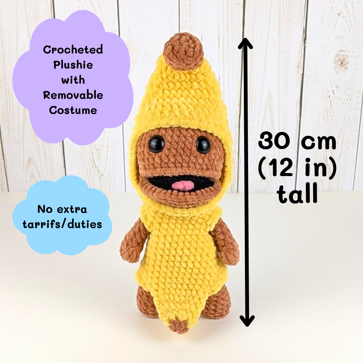 Banana Pocket Boy Crocheted Stuffed Animal - Comes with removable banana costume